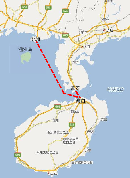 海口到海安|北海路線圖,廣西北海旅行社,