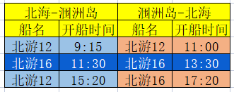 潿洲島開船時刻表